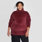 Women's Plus Size Long Sleeve Turtleneck Velour Rib Tunic Sweatshirt - A New Day Burgundy 3x,