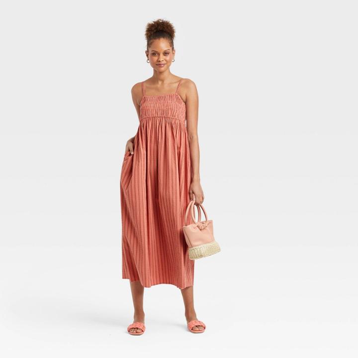 Women's Spaghetti Strap Smocked Dress - A New Day Orange