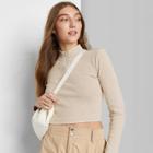 Women's Long Sleeve Quarter Zip Tiny Top T-shirt - Wild Fable Beige