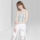 Women's Striped Smocked Scoop Neck Tank Tops - Wild Fable Turquoise/lemon Yellow