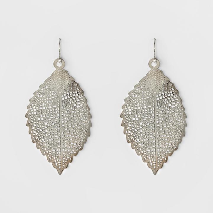 Women's Leaf Drop Earring - A New Day Silver,