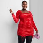 Women's Plus Size Long Sleeve Ruched Velvet Bodycon Dress - Wild Fable Red