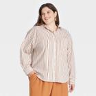 Women's Plus Size Striped Long Sleeve Button-down Boyfriend Shirt - A New Day Dark Orange