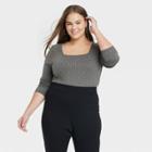 Women's Plus Size Slim Fit Bodysuit - A New Day Gray Leopard Print