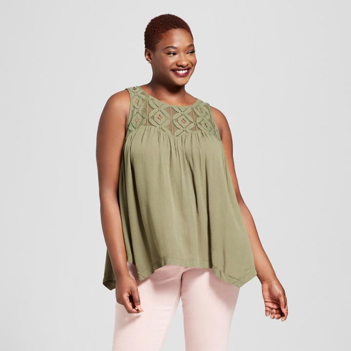 Women's Plus Size Lace Button-back Sleeveless Top - Xhilaration Green X