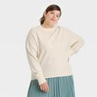 Women's Plus Size Crewneck Light Weight Pullover Sweater - A New Day Cream