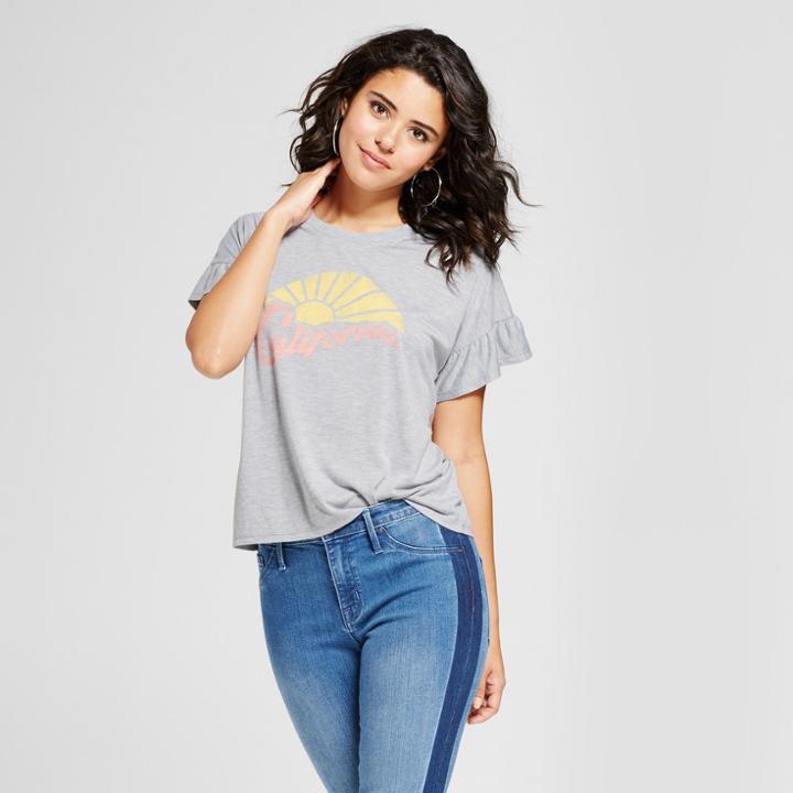 Women's California Short Sleeve Ruffle Graphic T-shirt - Grayson Threads (juniors') Gray