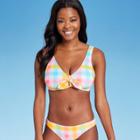 Juniors' Tie-front Tall Triangle Bikini Top - Xhilaration Multi Plaid Print D/dd Cup