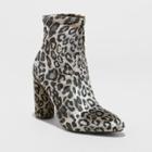 Women's Norma Faux Velvet Wide Width Leopard Cylinder Heeled Bootie - A New Day Brown 9w,