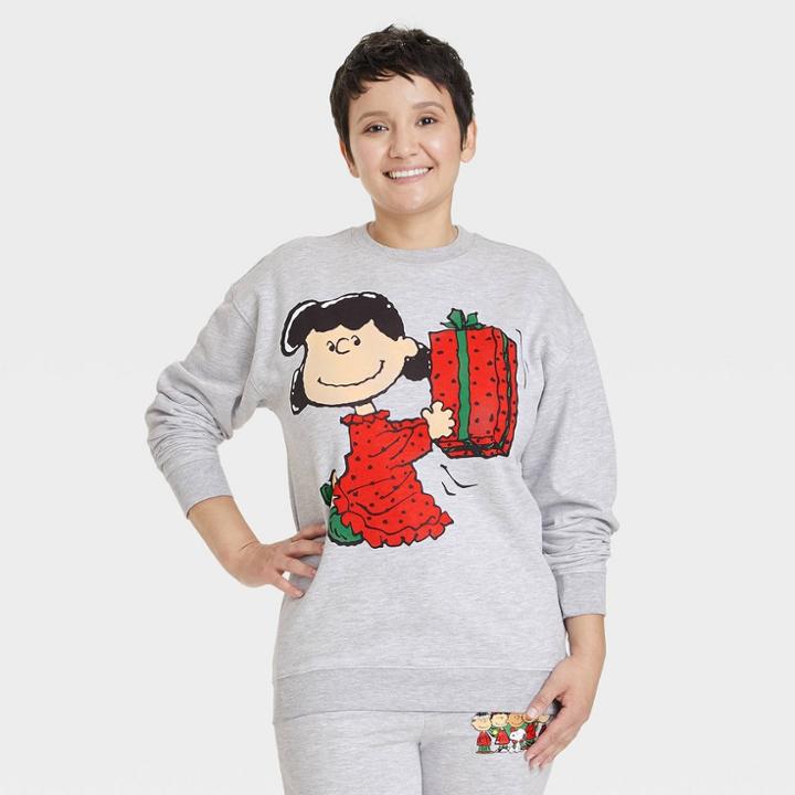 Women's Peanuts Family Holiday Graphic Sweatshirt - Light Gray Wash