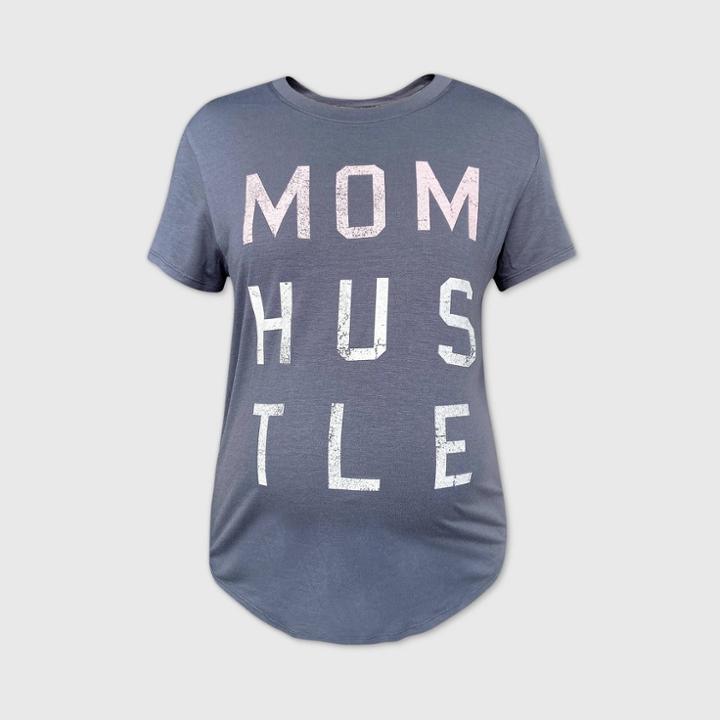 Maternity Short Sleeve Scoop Neck Mom Hustle Graphic T-shirt - Isabel Maternity By Ingrid & Isabel Black