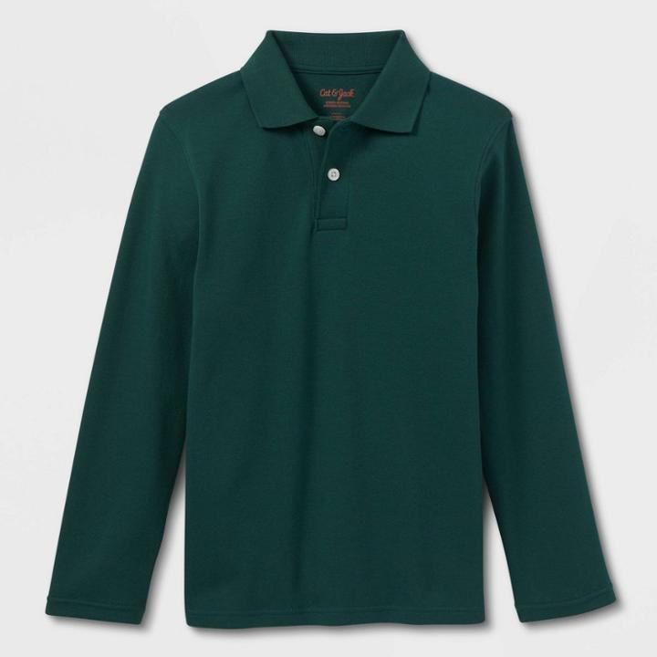 Plusboys' Long Sleeve Interlock Uniform Polo Shirt - Cat & Jack Dark Green