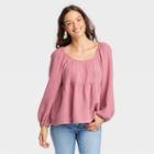 Women's Balloon Long Sleeve Peplum Top - Universal Thread Rose Pink