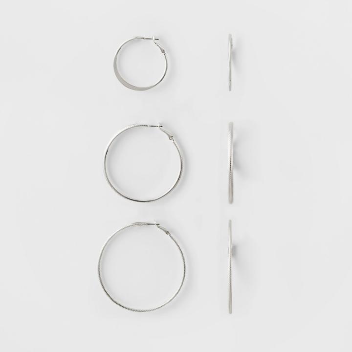 Target Hoop Earring Set 3ct - A New Day Silver,