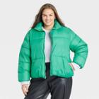 Women's Plus Size Short Matte Puffer Jacket - A New Day Jade