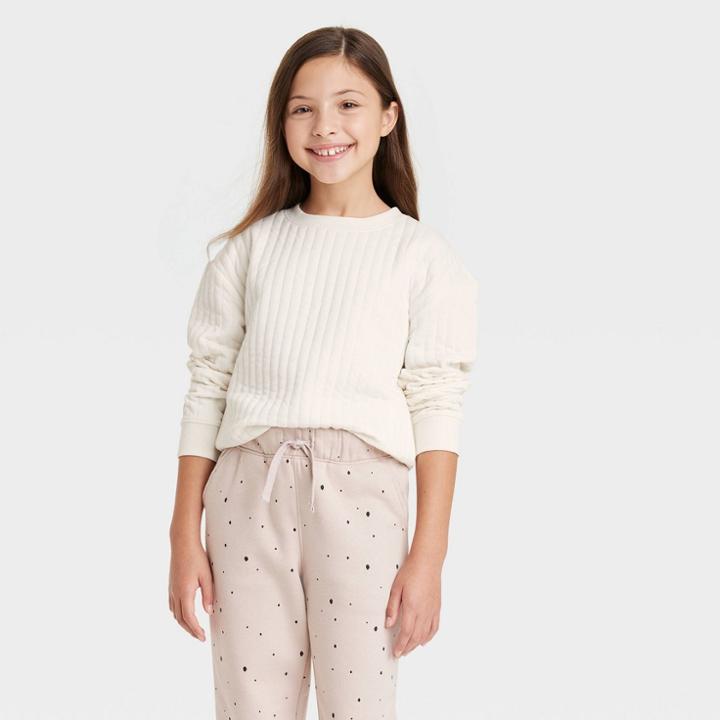 Kids' Pullover Crew Fleece Top - Cat & Jack Cream