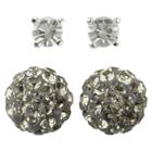 Target Round Post And Fireball Crystal Earrings Set Of 2 - Gunmetal,