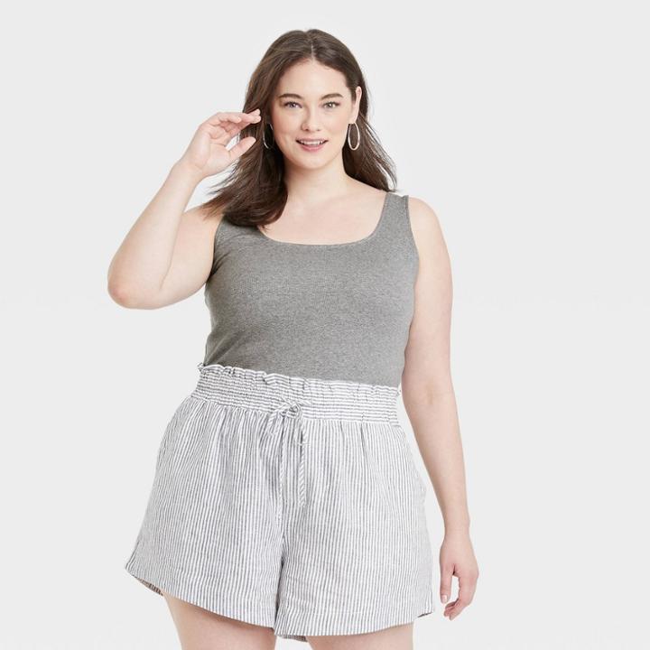 Women's Plus Size Square Neck Tank Top - A New Day Heather Gray