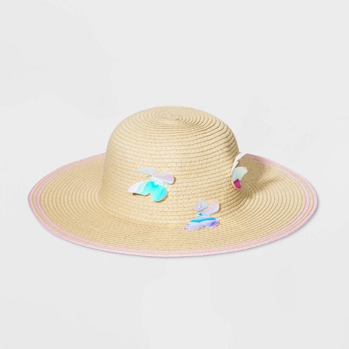 Girls' Straw Butterfly Floppy Hat - Cat & Jack One Size, Girl's, Beige
