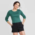 Women's Slim Fit Long Sleeve Fitted T-shirt - A New Day Teal Xs, Women's, Blue