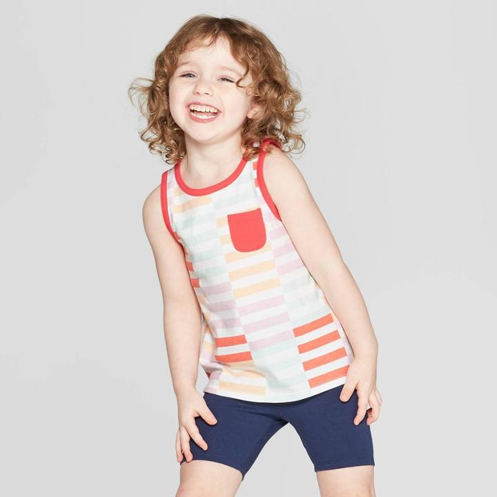 Toddler Girls' Striped Tank Top - Cat & Jack 12m, Girl's, Orange