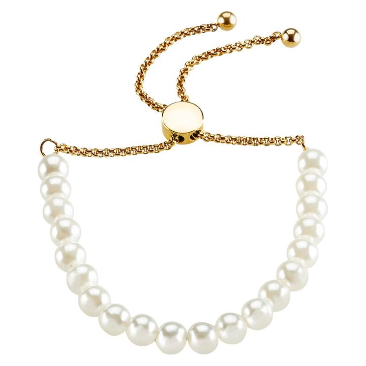 Women's Elya Faux Pearl And Steel Beaded Bracelet - White/gold - Size (6mm) 8, Size: Small, White Gold