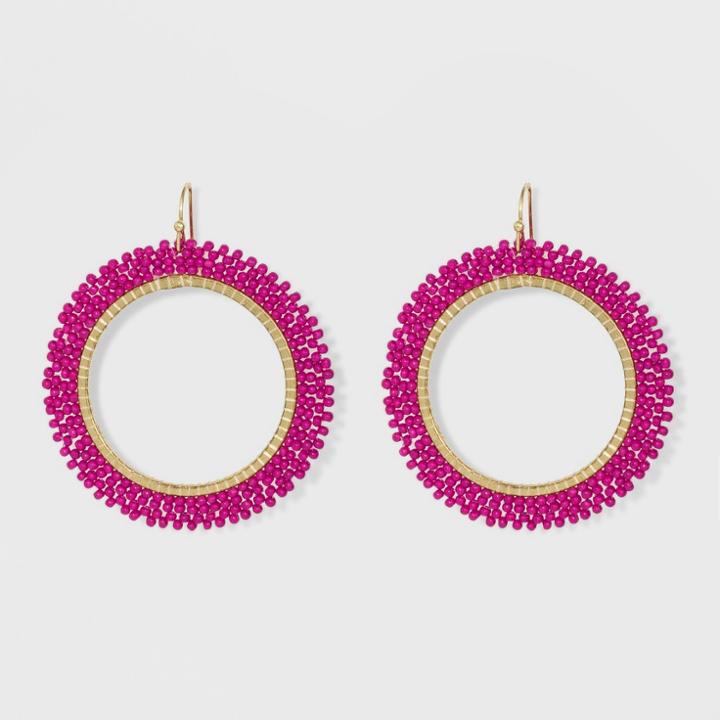 Beaded Seedbead Hoop Earrings - A New Day Pink/gold