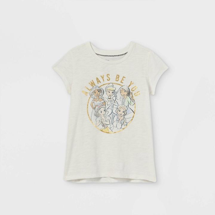 Girls' Disney Princess Always Be You Cap Sleeve Graphic T-shirt - Off White Xs - Disney