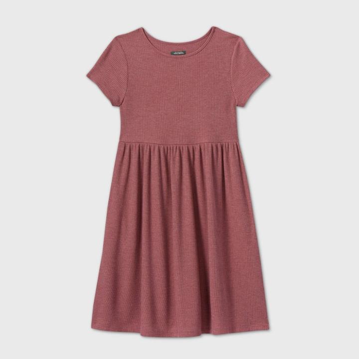 Women's Short Sleeve Waffle Knit Babydoll Dress - Wild Fable Rose