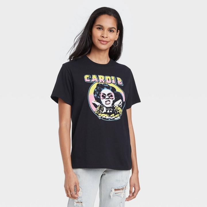 Warner Music Group Women's Cardi B Short Sleeve Graphic T-shirt - Black