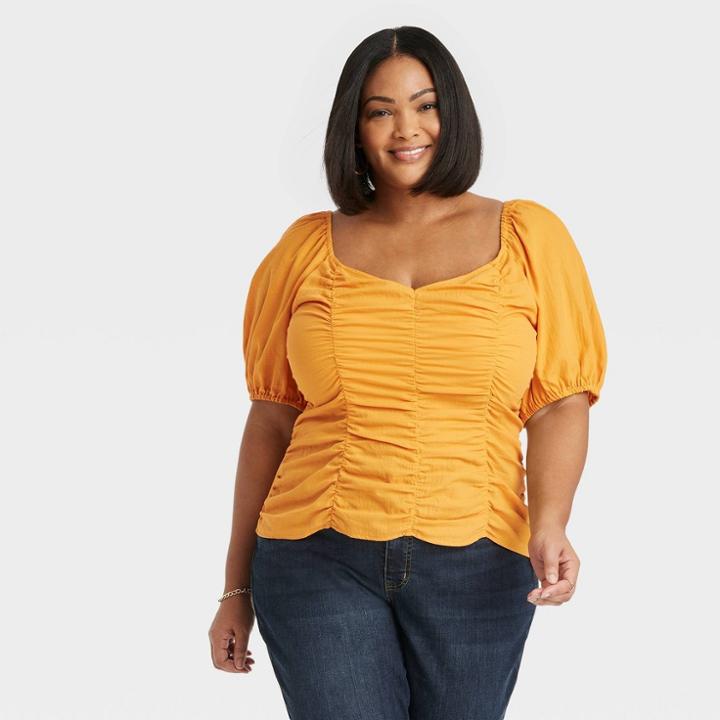 Women's Puff Short Sleeve Blouse - Ava & Viv Yellow