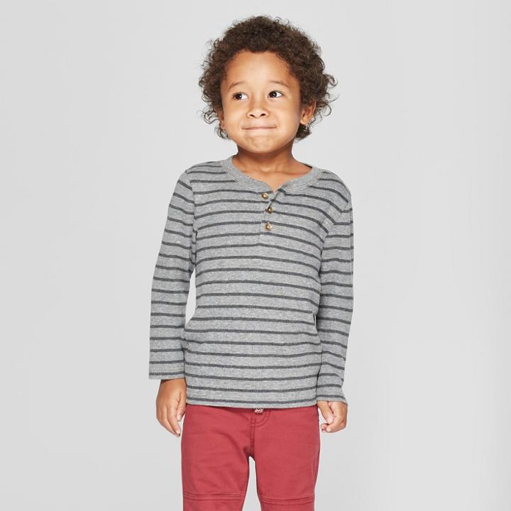 Toddler Boys' Long Sleeve Striped Henley - Cat & Jack Gray