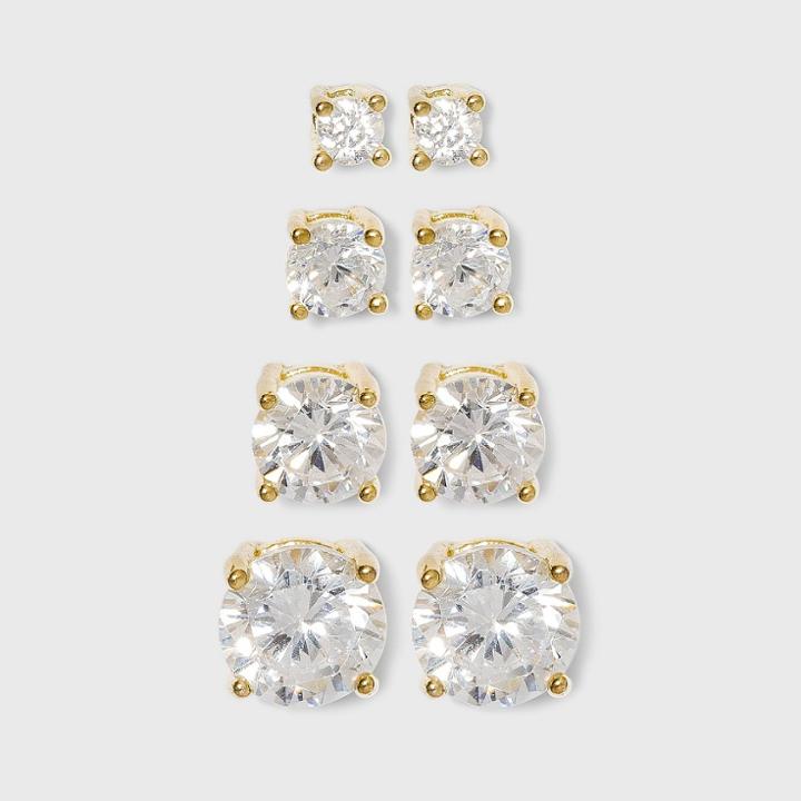 Distributed By Target Cubic Zirconia Round Stud Earrings With 14k Gold Plating In Sterling Silver Earring