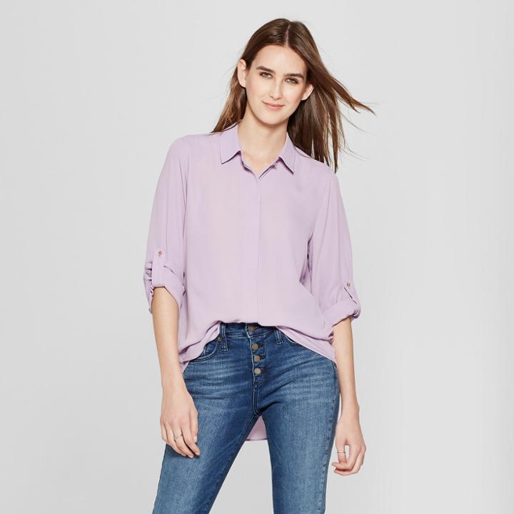 Women's Long Sleeve Convertible Sleeve Blouse - Mossimo Purple