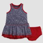 Burt's Bees Baby Baby Girls' Swirls & Twirls Paisley Tiered Dress & Diaper Cover Set - Navy Blue/red