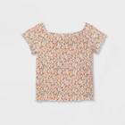 Girls' Smocked Short Sleeve T-shirt - Art Class Aqua Floral Xs, Blue Floral