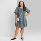 Women's Plus Size Short Sleeve Smocked Top Tiered Dress - Wild Fable Blue Floral