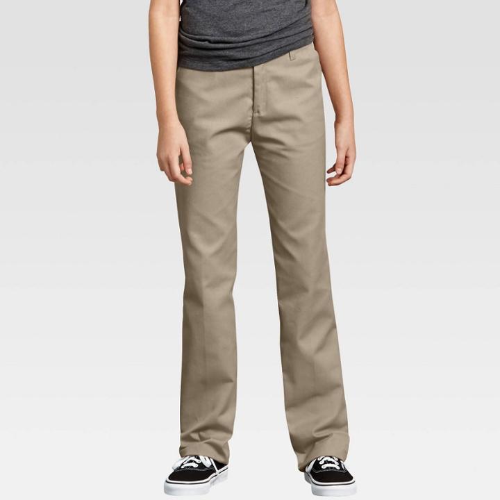 Dickies Girls' Flex Slim Fit Straight Leg Flat Front Pants - Desert Sand 7, Girl's, Desert Brown