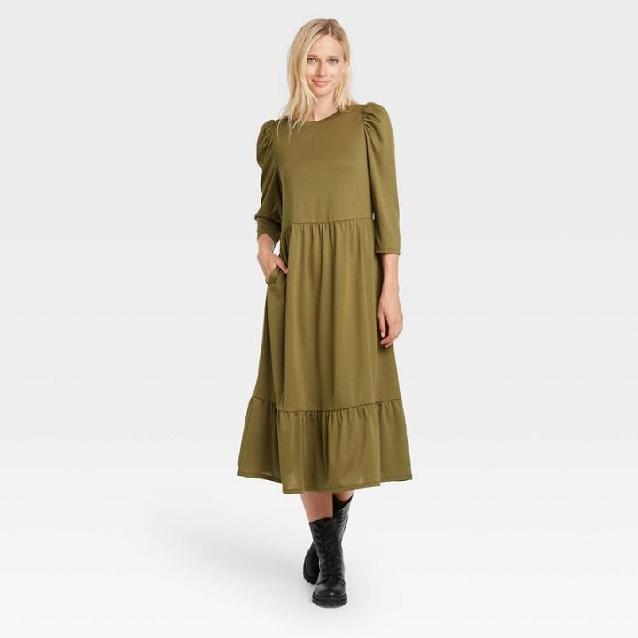 Women's Raglan Long Sleeve High Low Dress - Who What Wear Green