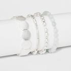 Semi Precious Beads, Metal Beads Multi 4 Row Stretch Bracelet Set - Universal Thread Light Silver, Women's