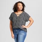 Women's Plus Size Printed Short Sleeve Blouse - A New Day Black