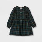 Toddler Girls' Sparkle Plaid Button-front Long Sleeve Dress - Cat & Jack Green