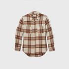 Women's Plaid Long Sleeve Button-down Flannel Shirt - Universal Thread Cream