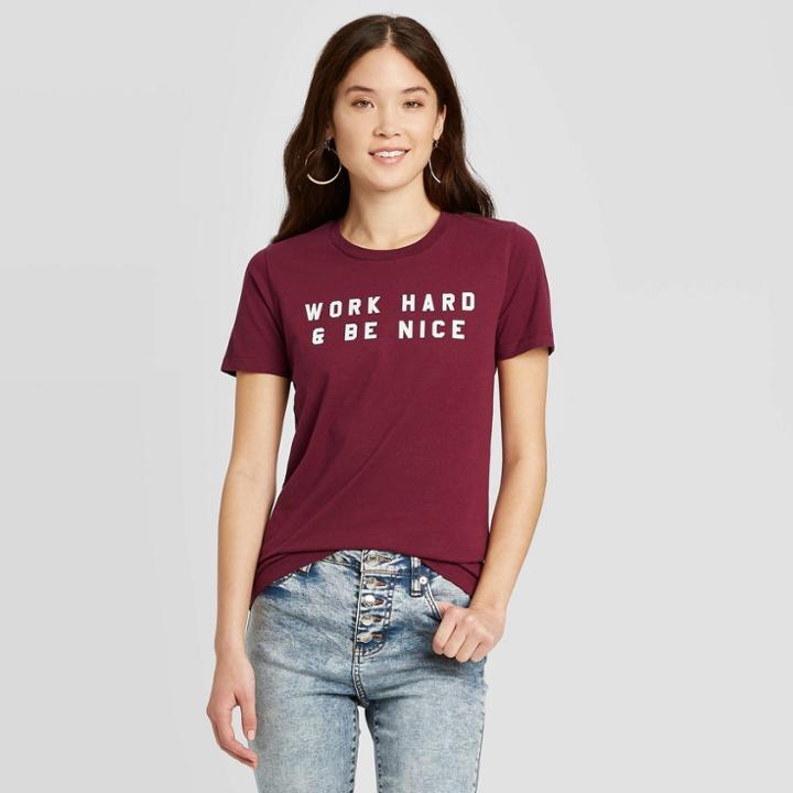Women's Work Hard & Be Nice Short Sleeve T-shirt - Fifth Sun (juniors') - Maroon Xs, Women's, Red