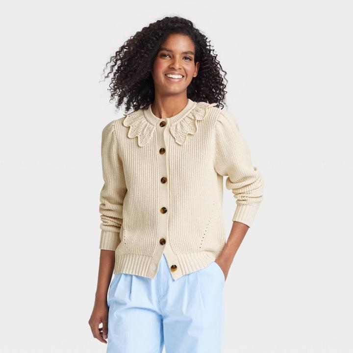 Women's Crochet Cardigan - Who What Wear Cream