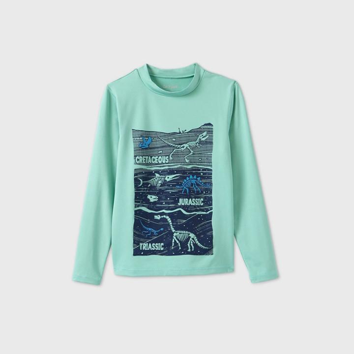 Boys' Long Sleeve Dino Graphic Rash Guard Swim Shirt - Cat & Jack Aqua