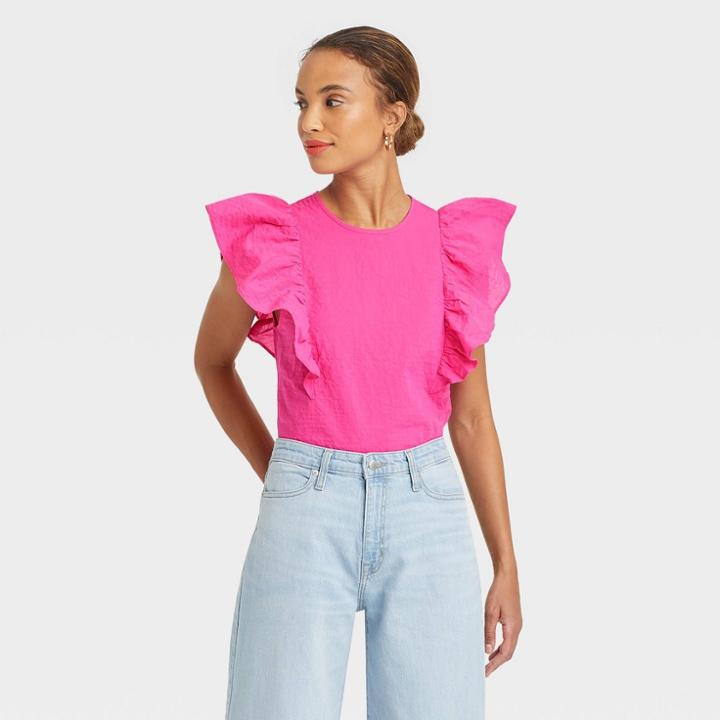 Women's Flutter Sleeve Tank Top - A New Day Pink