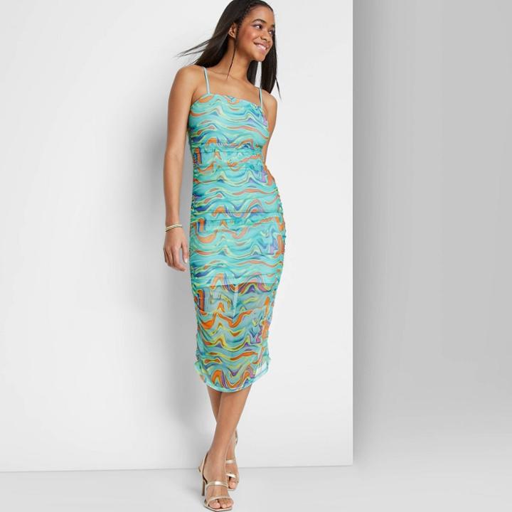 Women's Sleeveless Ruched Mesh Dress - Wild Fable Aqua Blue Wave
