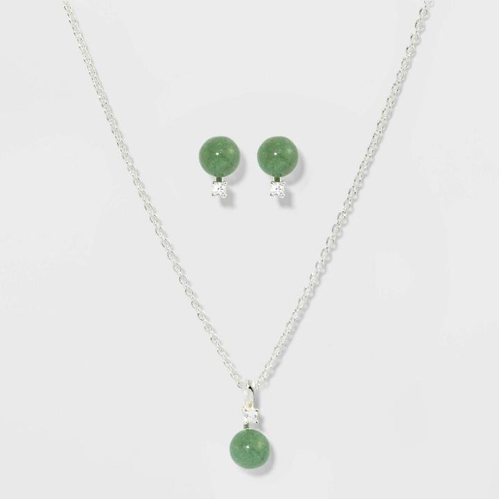 Green Aventurine Earring And Necklace Set - A New Day Green, Women's