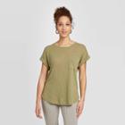 Women's Short Sleeve Round Neck Cuff T-shirt - A New Day Olive Xs, Women's, Green